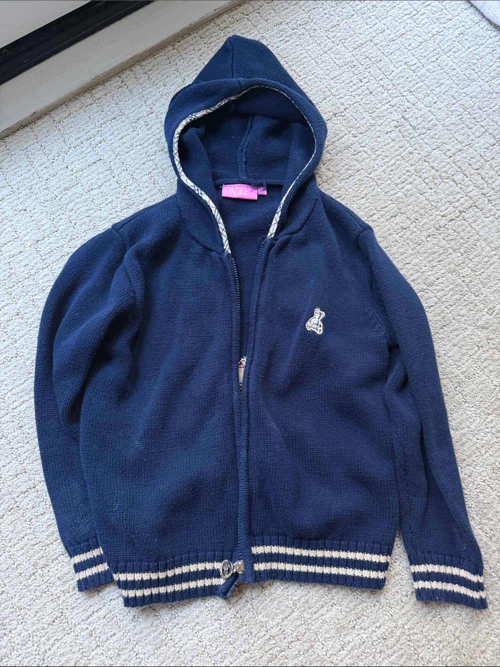 Kids Navy Hooded Zip Sweater Jacket with bear